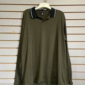 Men's Unbranded Long Sleeve Polo Collared Shirt Olive‎ Green XL